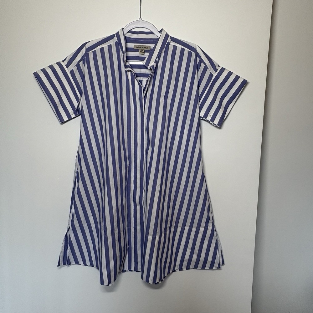 Banana Republic Rhyah Poplin Mini Dress Size XS/S Purple Stripe Clean Minimalist - Picture 2 of 7